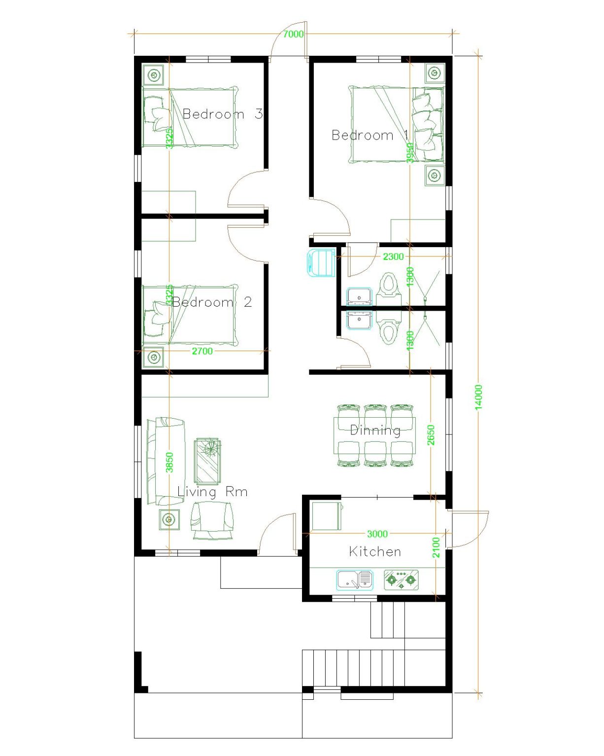 house-design-7x14-with-3-bedrooms-terrace-roof-house-plans-3d