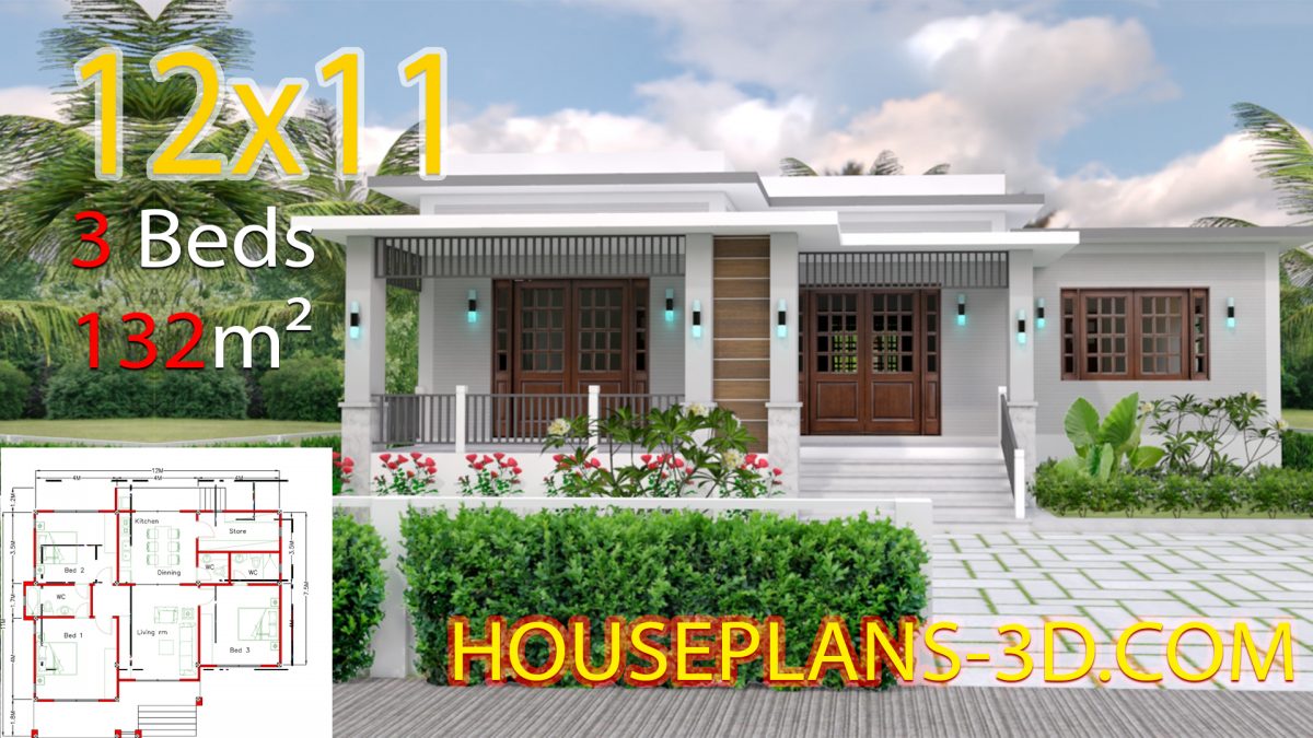 Home design 12x11 with 3 Bedrooms Terrace roof