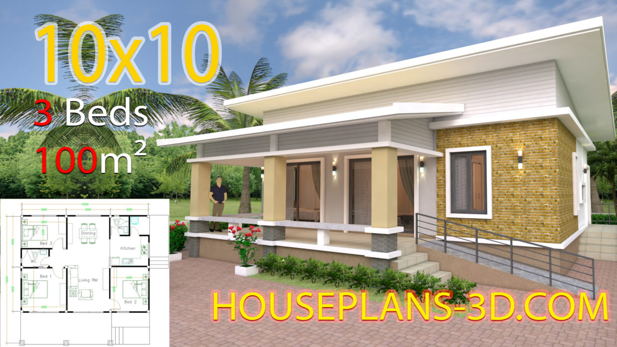 House Design 10x10 With 3 Bedrooms Full Interior House Plans 3d