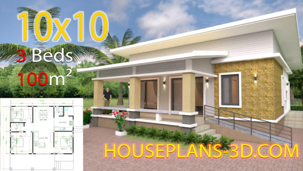 House Design 10x10 with 3 Bedrooms full interior