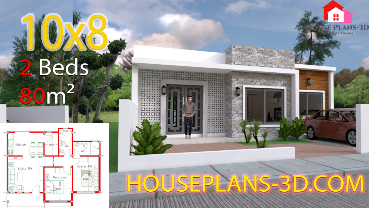 House Design 10x8 With 2 Bedrooms House Plans 3D   House Design 10x8 With 2 Bedrooms 1226x690 