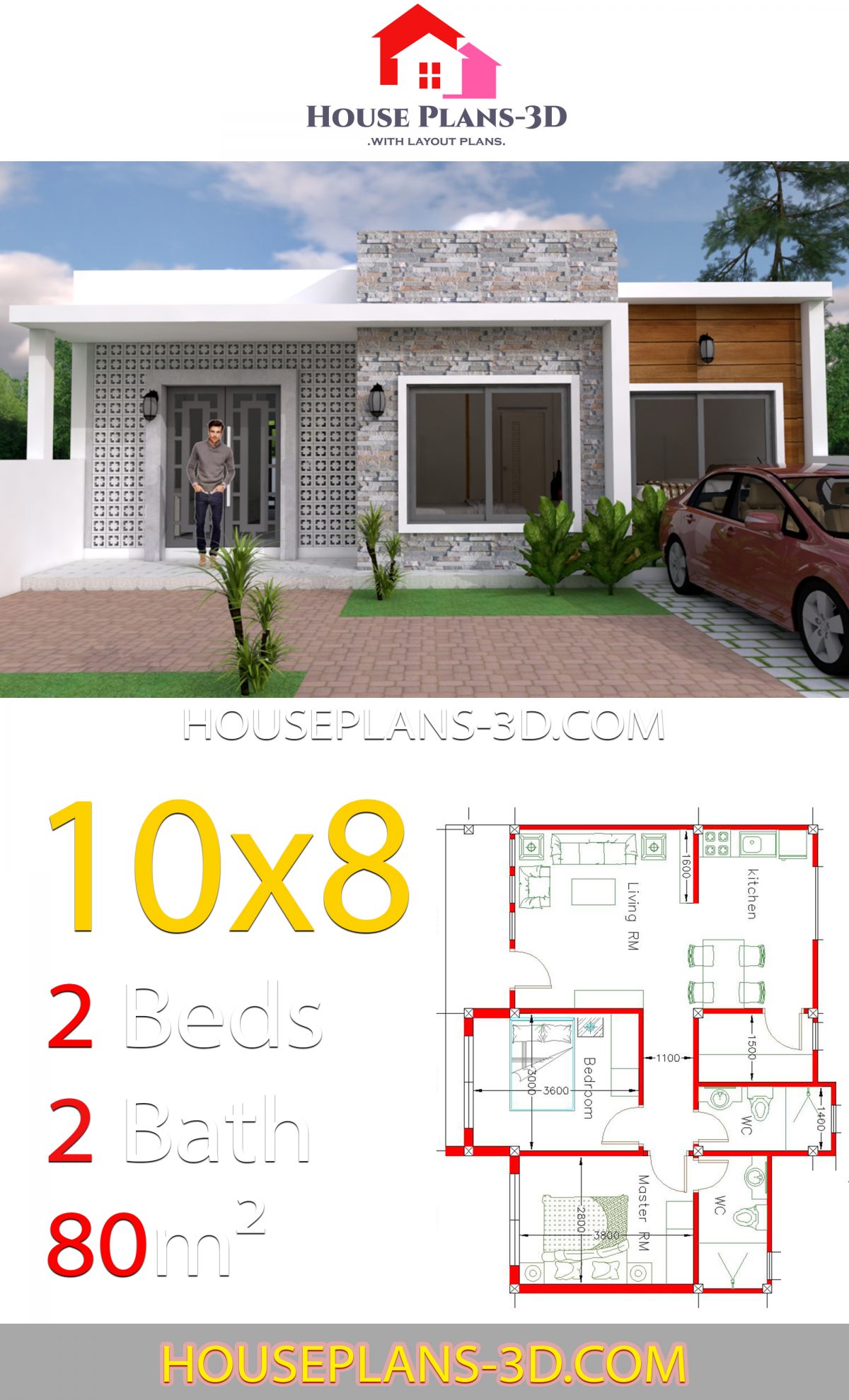 House Design 10x8 With 2 Bedrooms House Plans 3D   House Design 10x8 With 2 Bedrooms V2 1200x1980 