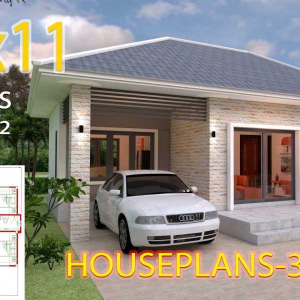 House Design 11x11 with 3 Bedrooms Hip roof
