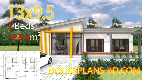 House Design 13x9.5 with 2 Bedrooms Slop roof