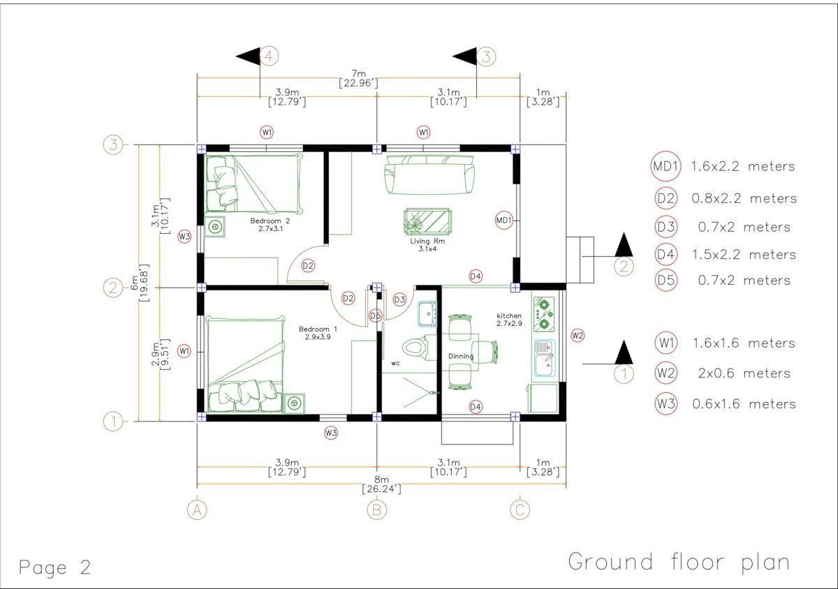 House Design 6x8 with 2 Bedrooms