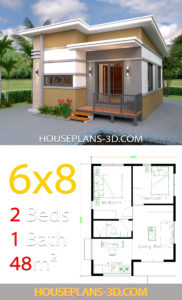 House Design 6x8 with 2 Bedrooms - House Plans 3D