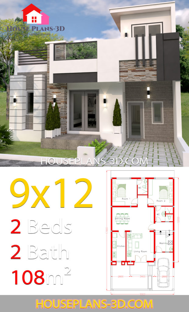 House Design 9x12 With 2 Bedrooms Full Plans - House Plans 3d