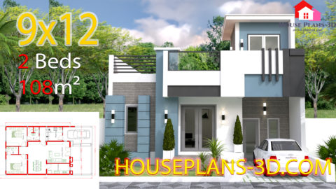 House Design 9x12 with 2 Bedrooms full plans - House Plans 3D