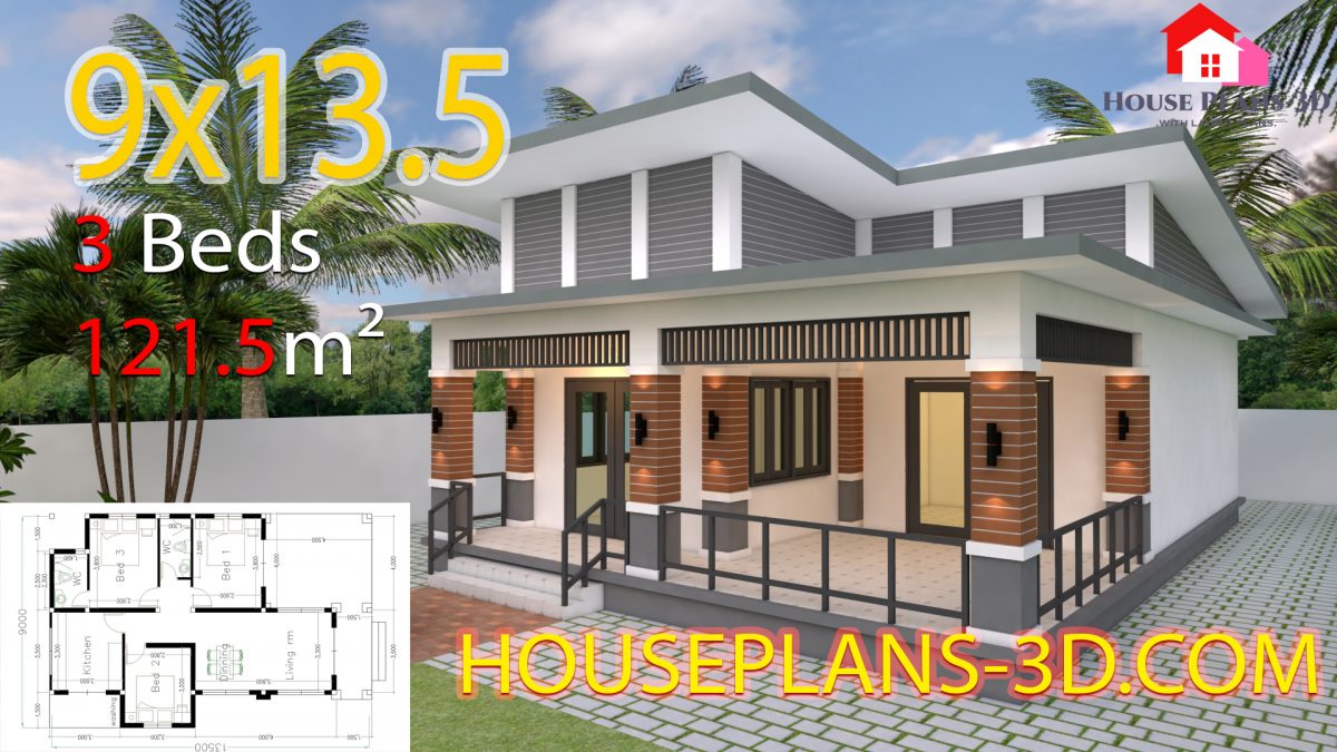 House Design 9x13.5 With 3 Bedrooms Slop roof