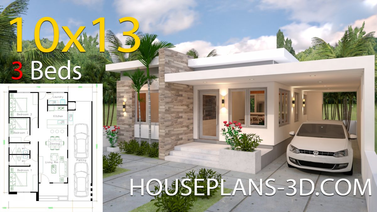 House Design 10x13 with 3 Bedrooms Full Plans