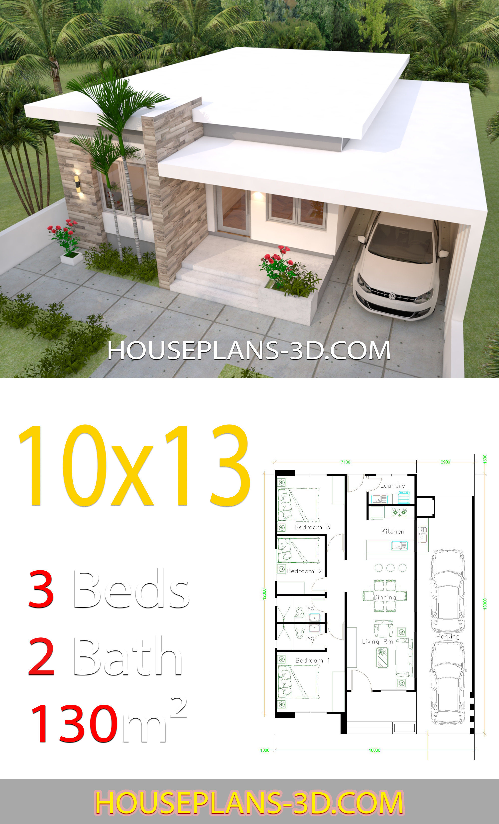 House Design 10x13 With 3 Bedrooms Full Plans