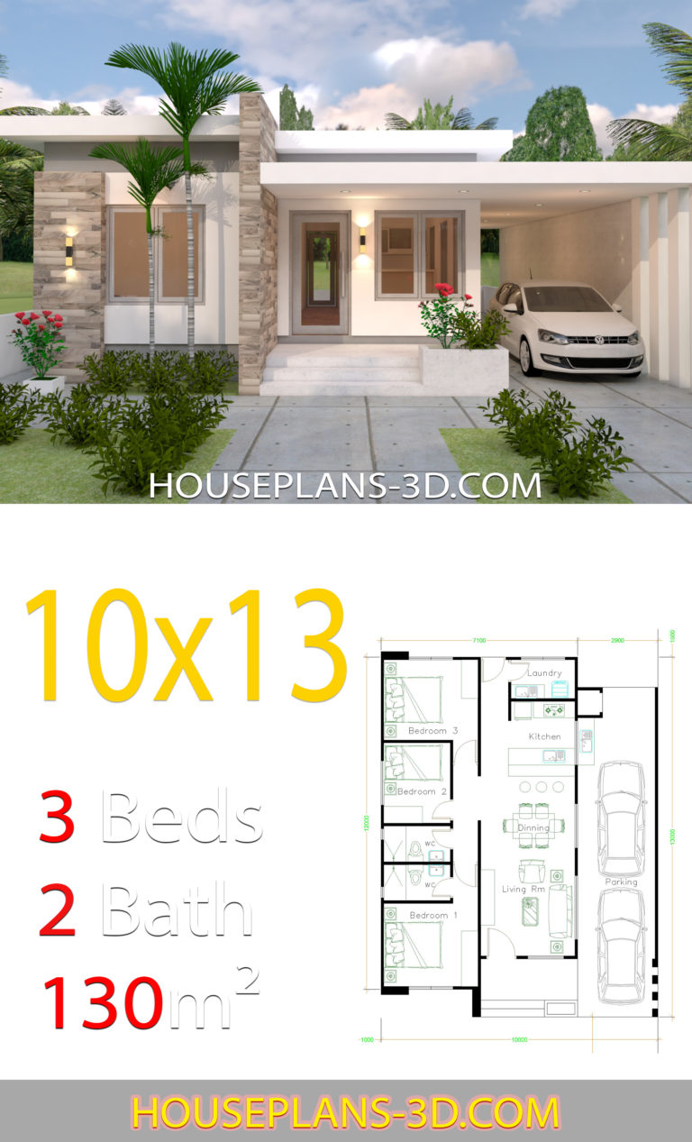 House Design 10x13 with 3 Bedrooms Full Plans - House Plans 3D