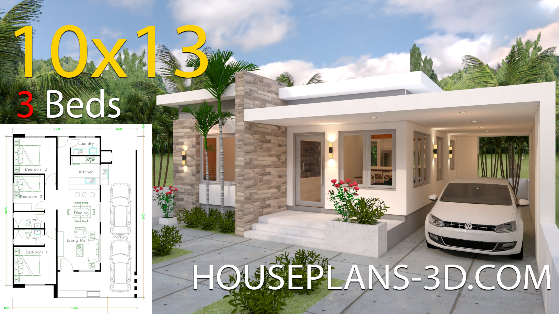 House Design 10x13 With 3 Bedrooms Full Plans