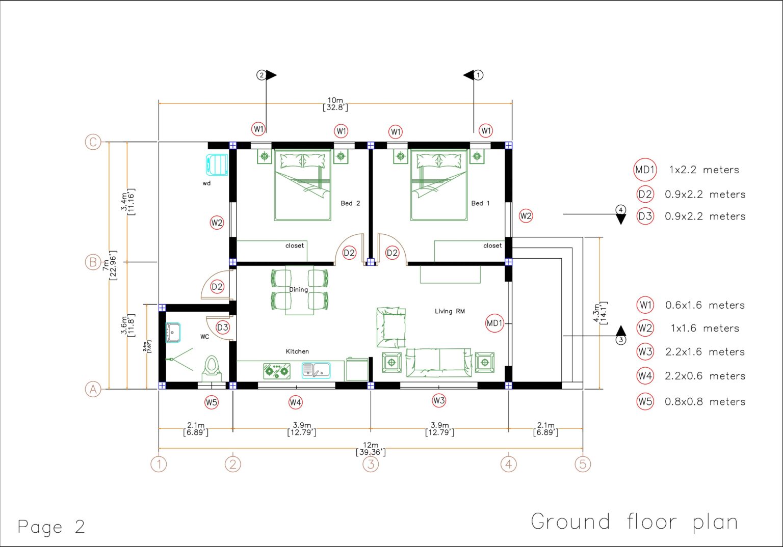 House Design Plans 7x12 with 2 Bedrooms Full Plans - House Plans 3D