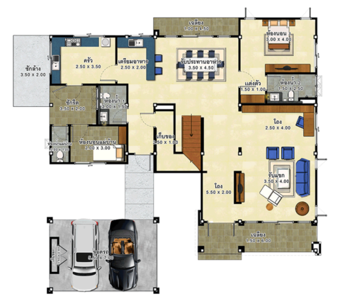 House design 15x14 with 5 bedrooms - House Plans 3D