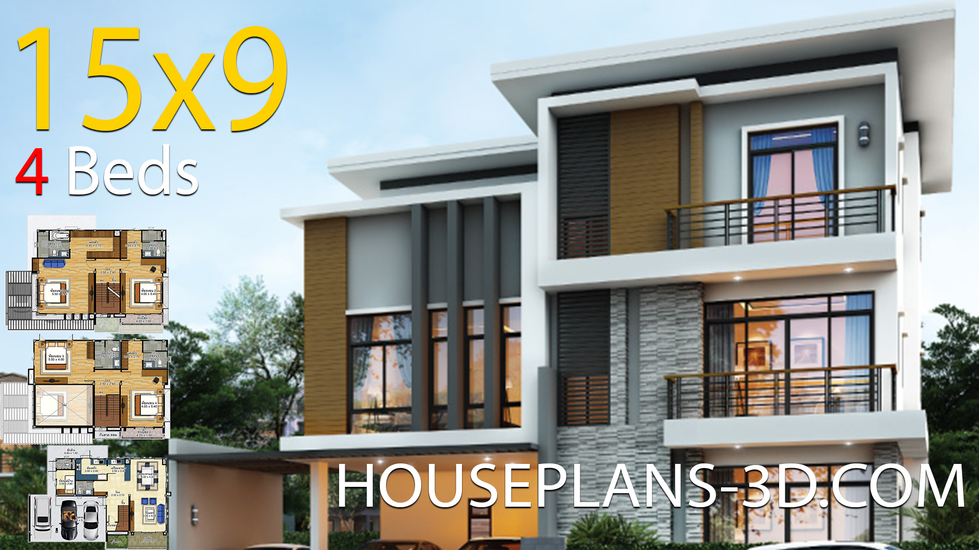 House design 15×9 with 4 Bedrooms