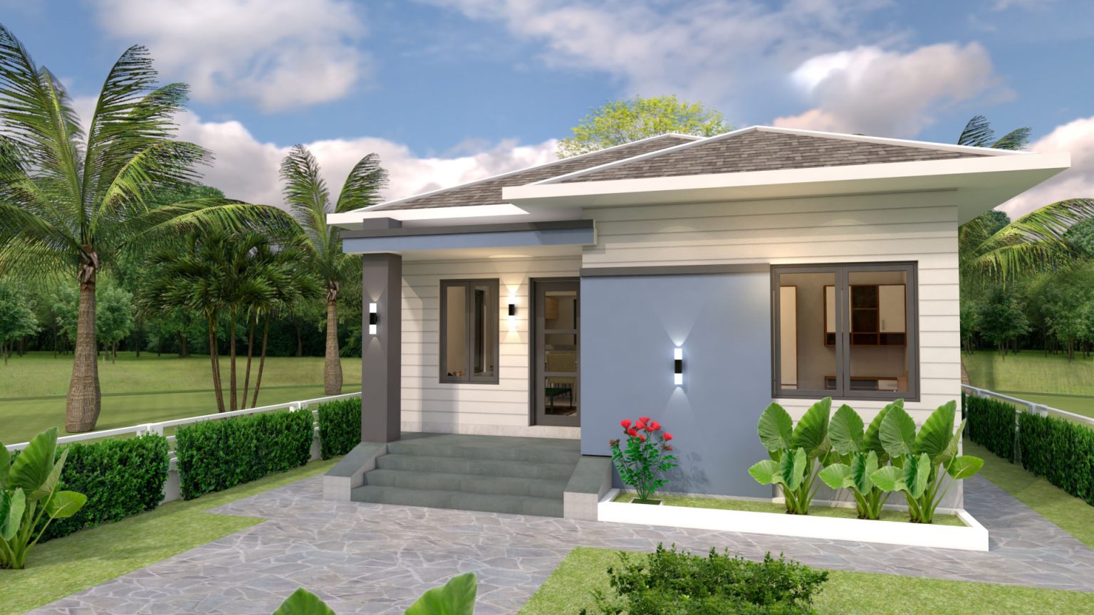 House design 7.5x8.5 with 2 bedrooms - House Plans 3D