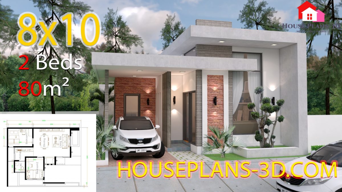 House design 8x10 with 2 Bedrooms Terrace roof