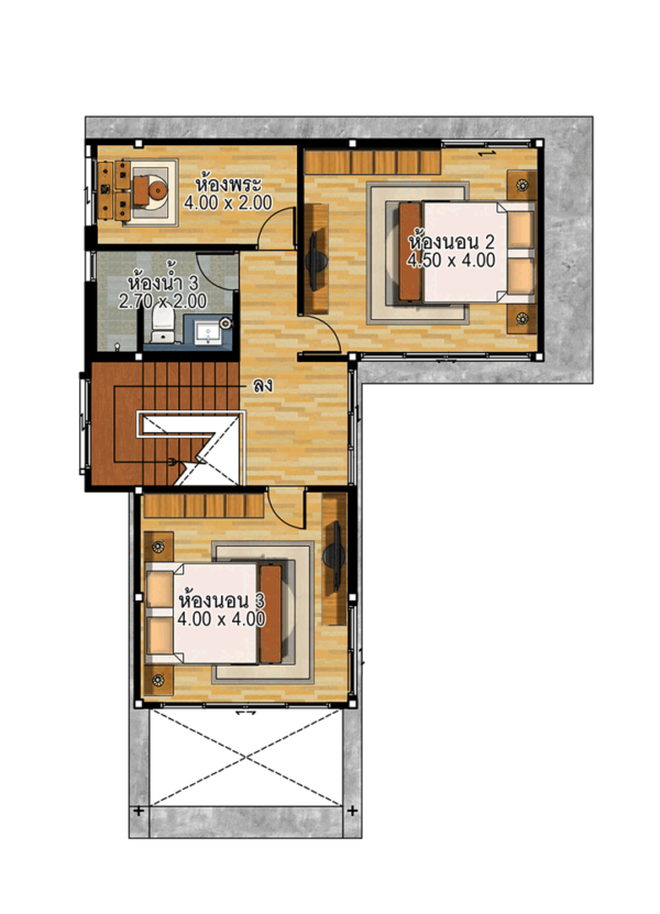 House design idea 10.5x14.5 with 3 bedrooms - House Plans 3D