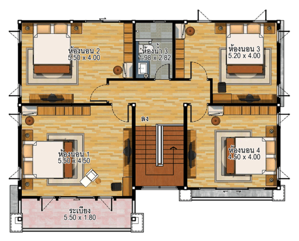 House design idea 12.5x9.5 with 4 bedrooms - House Plans 3D