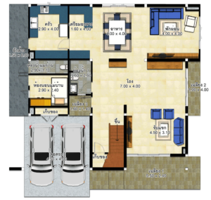 House design idea 13x12.5 with 3 bedrooms - House Plans 3D