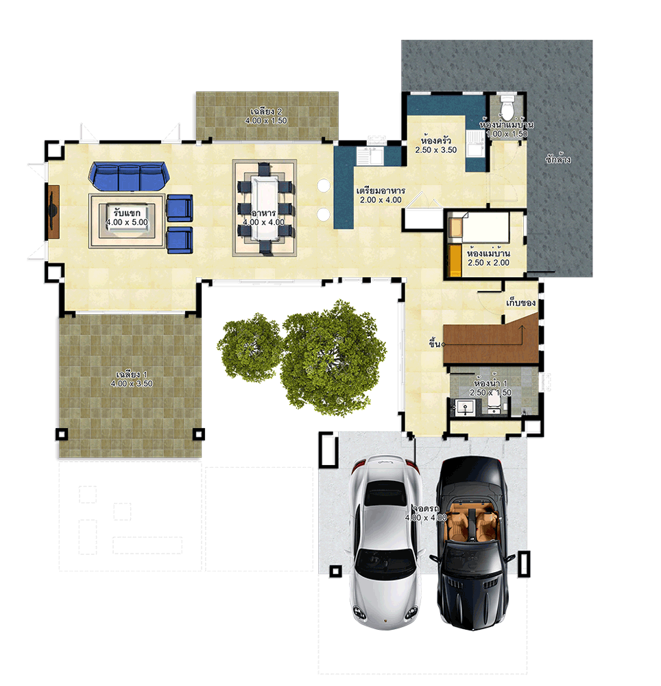 House design idea 14.5x14 with 4 bedrooms - House Plans 3D