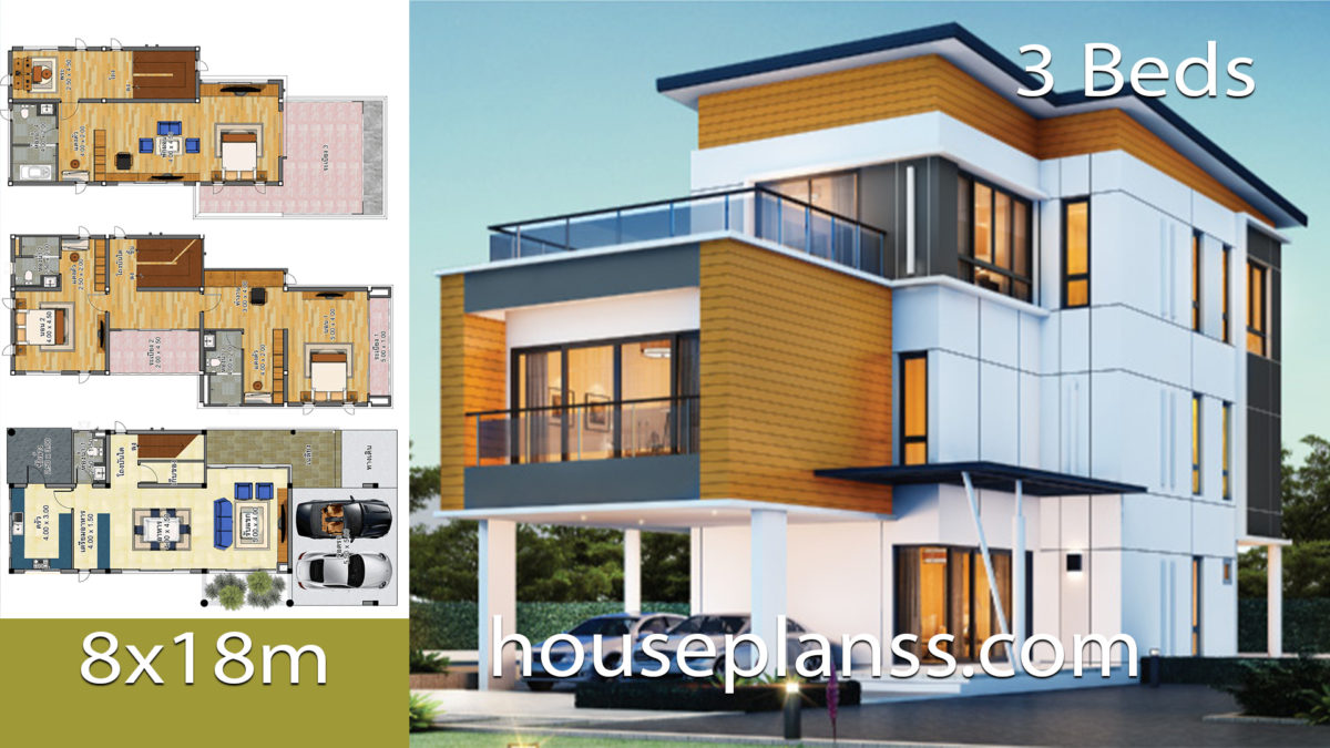 House Design Idea 8x18 With 3 Bedrooms House Plans 3D house-design-idea-8x18-with-3-bedrooms-house-plans-3d