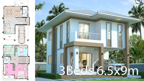 House design plan 6.5x9m with 3 bedrooms - House Plans 3D