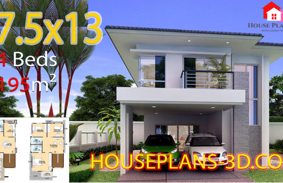 House plans 3d 7.5×13 with 4 bedrooms