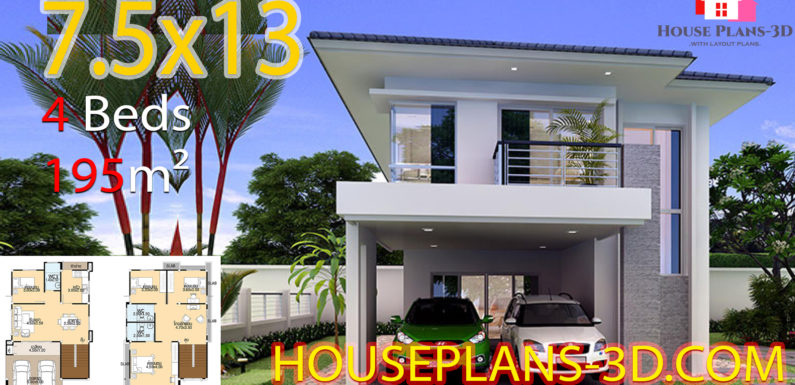 House plans 3d 7.5×13 with 4 bedrooms