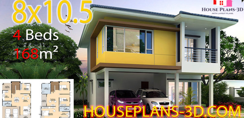 House plans 3d 8×10.5 with 4 bedrooms