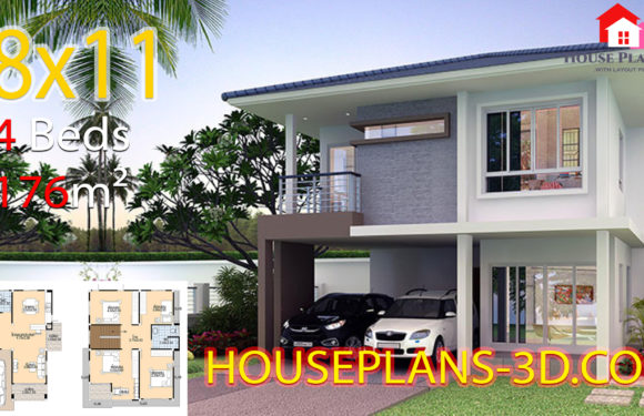 House plans 3d 8×11 with 4 bedrooms