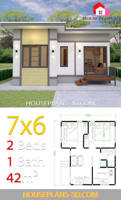 Small House plans 7x6 with 2 Bedrooms - House Plans 3D