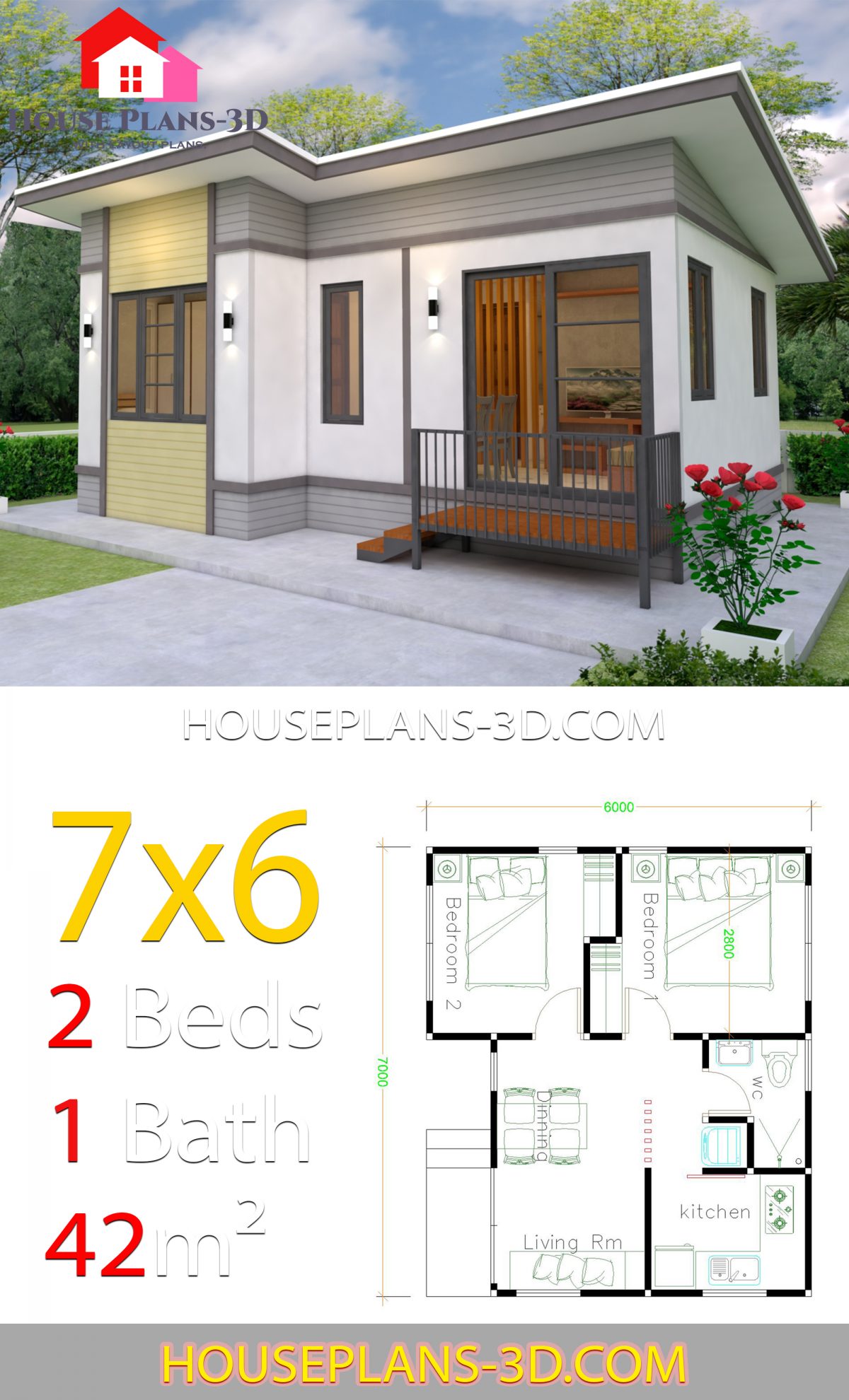 Small House Plans 7x6 With 2 Bedrooms - House Plans 3d 408