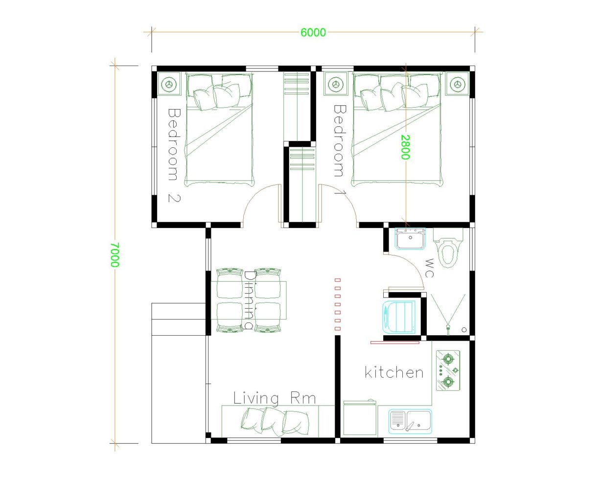 small-house-plans-7x6-with-2-bedrooms-house-plans-3d