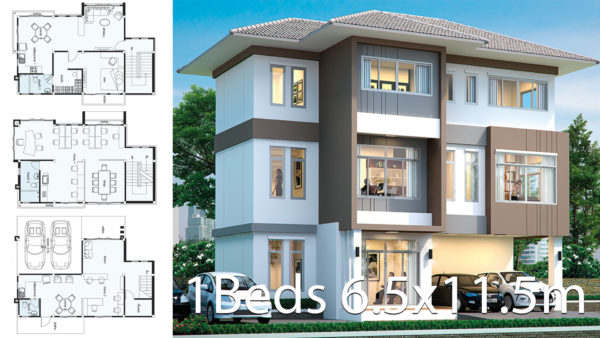 Office House design plan idea 6.6x11.5m - House Plans 3D