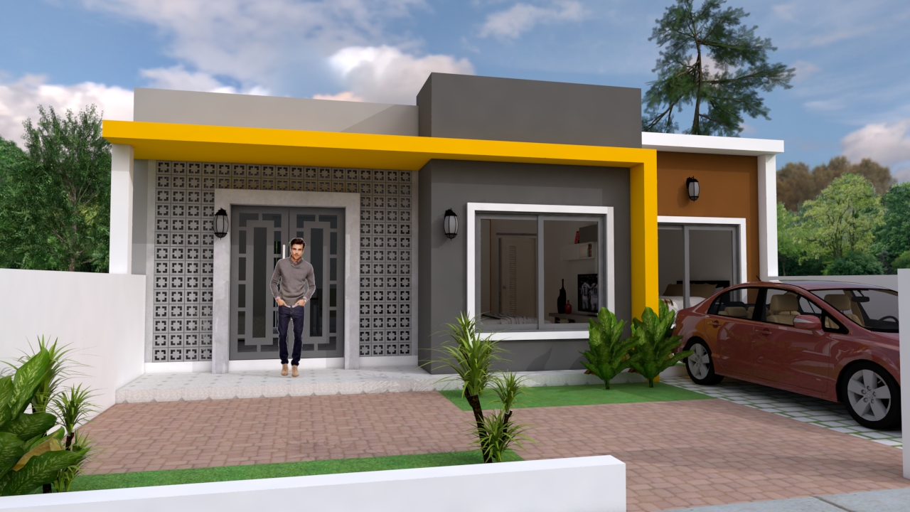 House Design 10x8 with 2 Bedrooms 3d 1