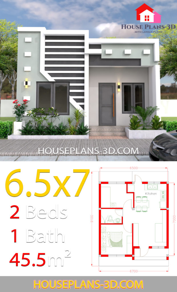 Small House Design 6.5x7 with 2 Bedrooms full plans - House Plans 3D