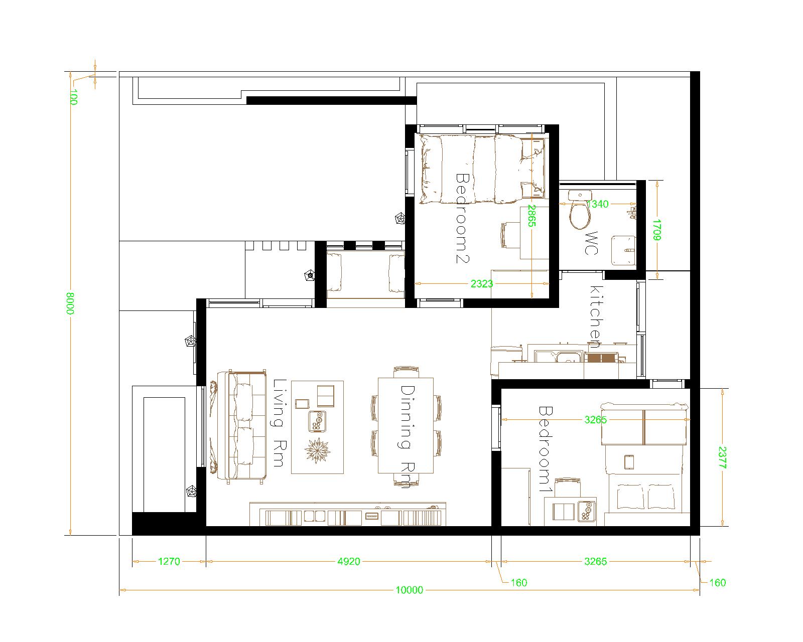 House design 8x10 with 2 Bedrooms Terrace roof floor plan