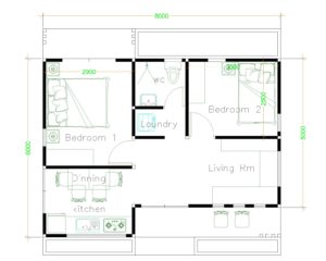 House Design Plans 8x6 with 2 Bedrooms - House Plans 3D