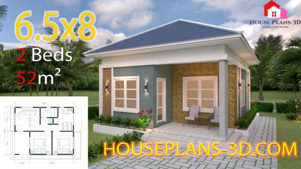 House Design Plans 6.5x8 with 2 Bedrooms Hip Roof