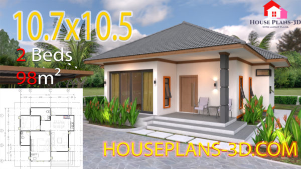 House Plans 10.7x10.5 with 2 Bedrooms Hip roof
