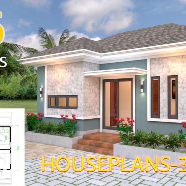 House Plans 3d 8x6 with 2 Bedrooms Hip roof