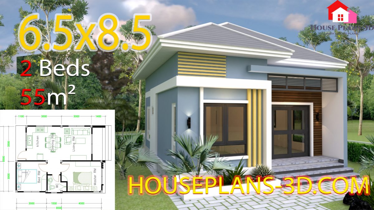 Small House Design 6.5x8.5 With 2 Bedrooms Hip roof