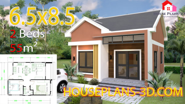 House Design 6.5x8.5 With 2 Bedrooms Shed roof