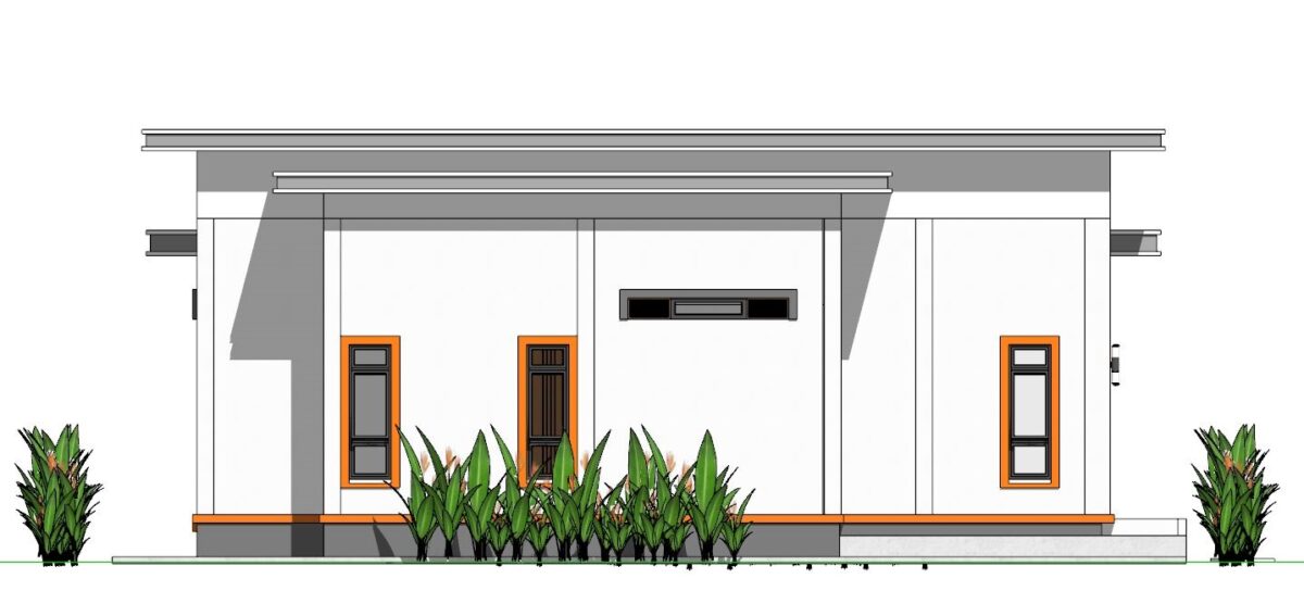 House Plans 10.7x10.5 with 2 Bedrooms Flat roof