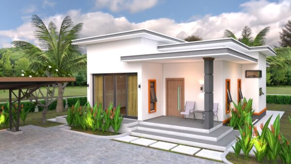 House Plans 10.7x10.5 with 2 Bedrooms Flat roof 3