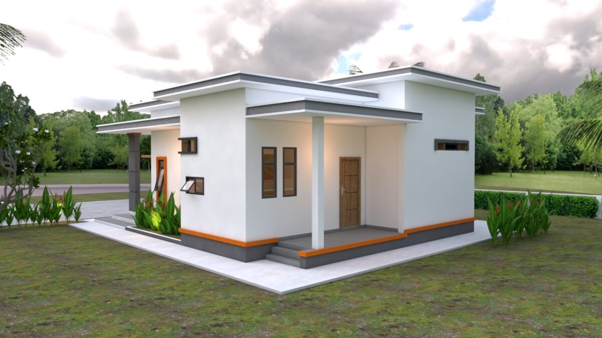 House Plans 10.7x10.5 with 2 Bedrooms Flat roof