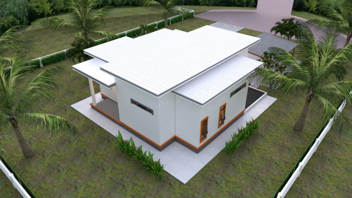 House Plans 10.7x10.5 with 2 Bedrooms Flat roof