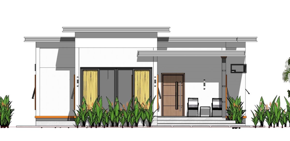 House Plans 10.7x10.5 with 2 Bedrooms Flat roof